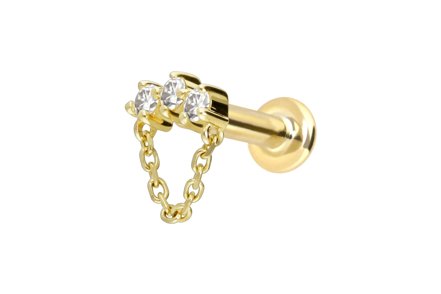 14 Karat Gold Labret Piercing mit Innengewinde MOISSANIT-BOGEN + KETTE